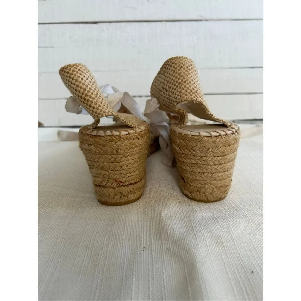 Impo Malibu Espadrille Wedge Sandals Women’s 8M Beige Lace Up Beaded Sequin